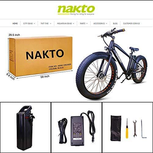 NAKTO Fat Tire Electric Bicycle 300W High Speed Brushless Motor and Detachable Waterproof Lithium Battery Electric Bikes Beach Snow ebike