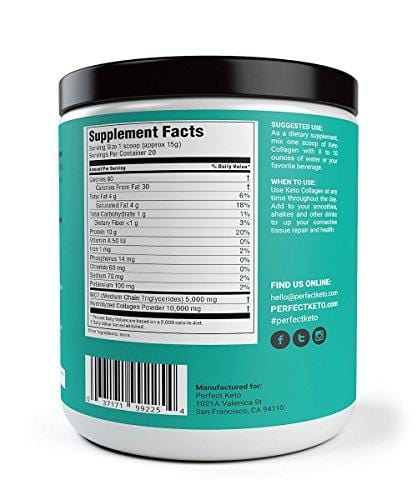 Perfect Keto Protein Powder Unflavored: Grassfed Collagen Peptides Low Carb Keto Drink Supplement With MCT Oil Powder - Best as Keto Drink Creamer or added to Ketogenic Diet Snacks Paleo & Gluten Free