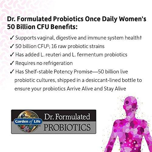 Garden of Life Dr. Formulated Probiotics for Women, Once Daily Women's Probiotics, 50 Billion CFU Guaranteed, 16 Strains, Shelf Stable, Gluten Dairy & Soy Free One a Day, Prebiotic Fiber, 30 Capsules