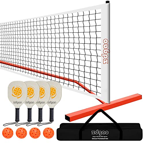 Portable Pickleball Net Set with 4 Pickleball Paddles, Professional Pickleball Net, 4 Outdoor Pickleballs and Carry Bag, Official Regulation Size Pickleball Net, Weather Resistance Strong Steel Frame