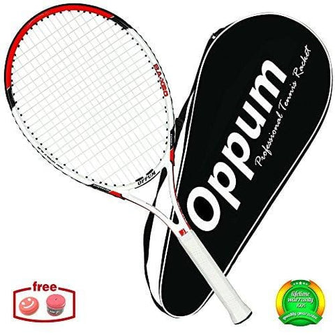 oppum Adult Carbon Fiber Tennis Racket, Super Light Weight Tennis Racquets Shock-Proof and Throw-Proof,Include Tennis Bag Tennis Overgrip (Aluminum-Carbon Racquet(Red), 4 3/8)