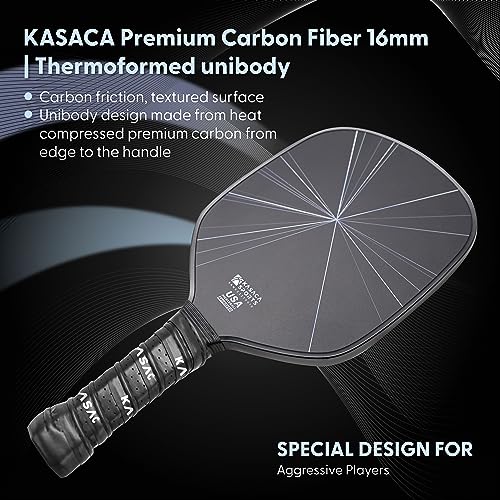 KASACA Pickleball Paddle Graphite Friction Textured Surface Fiber Pickleball Paddles Carbon Fiber Pickleball Paddles USAPA Approved Pickle Ball Paddle 16mm Thickness Single Pickleball Racket