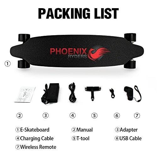 PHOENIX RYDERS Electric Skateboard Top Speed 25 MPH, Max Range 18.6 Miles, Dual Motors Electric Longboard with Remote Controller