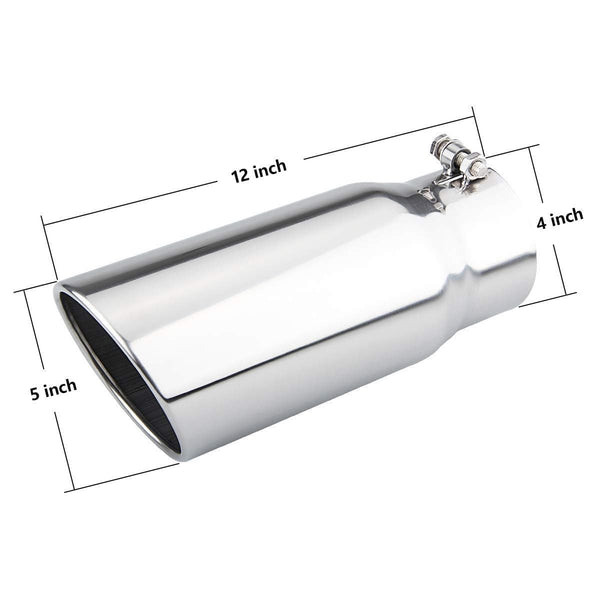 LCGP 4" to 5" Diesel Exhaust Tip, 12" Overall Length Bolt On Design Truck Tail Tip,Polished, Rolled Angle Cut Design