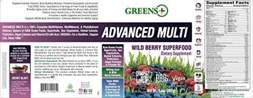 Greens+ Advanced Multi Wild Berry Superfood | Essential Blend of Raw Green Foods, Superfruits and Sea Vegetables Powder | Vegan | Dietary Supplement | Non - GMO, Soy Dairy & Gluten-Free | Size 9.4oz