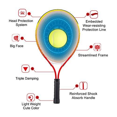 Odear Kids Junior Tennis Racket Strung with Cover (Red, 21)