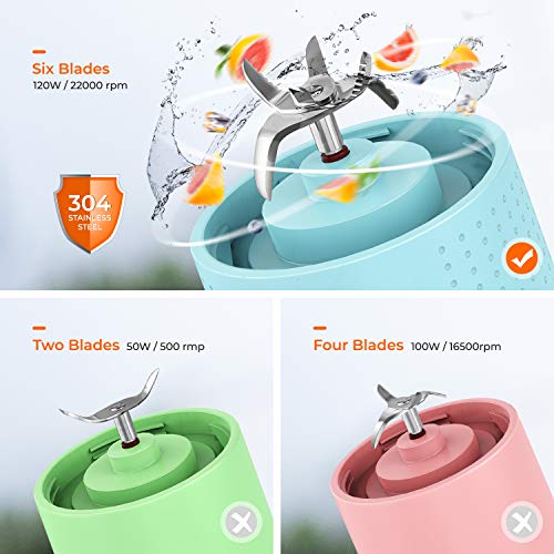 Portable Blender, Personal Size Blender Smoothies and Shakes, Mini Blender 4000mAh USB Rechargeable with Six Blades, Handheld Blender Sports,Travel,Gym (Blue)