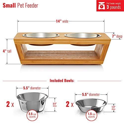 Premium Elevated Dog and Cat Pet Feeder, Double Bowl Raised Stand Comes with Extra Two Stainless Steel Bowls. Perfect for Small Dogs and Cats