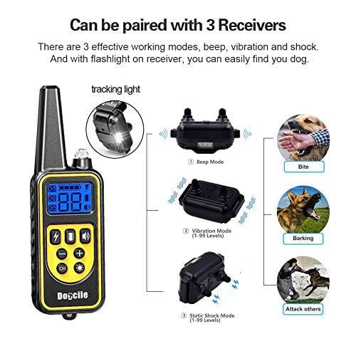 YISENCE Dog Training Collar, Dog Shock Collar with Remote 2500FT Shock Collar for Dogs IPX7 Waterproof Rechargeable w/Beep 99 Levels Vibrate Shock Modes Shock Collar for Small Dogs Medium Large Dogs
