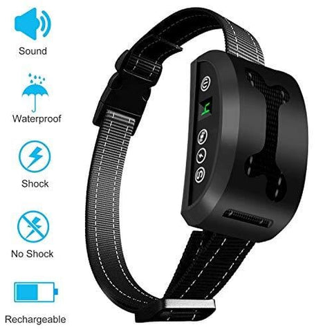 Bark Collar, 2019 NEW Training Collar Adjustable Vibration, Shock Sensitivity Level 1-7, Rechargeable Waterproof, Smart Barking Detection Small Large Dog, No Bark Collar