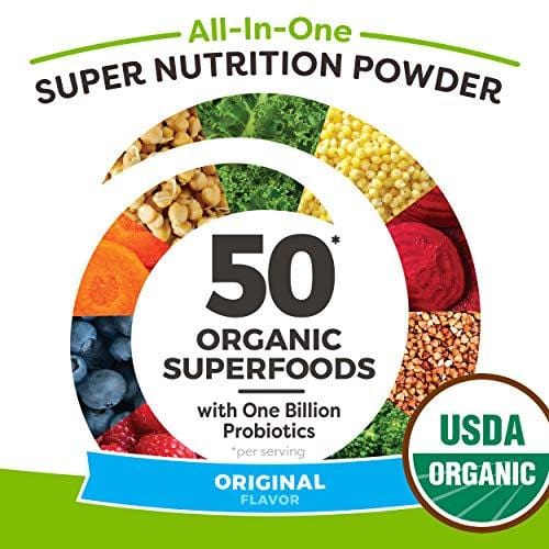 Orgain Organic Green Superfoods Powder, Original - Antioxidants, 1 Billion Probiotics, Vegan, Dairy Free, Gluten Free, Kosher, Non-GMO, 0.62 Pound (Packaging May Vary)