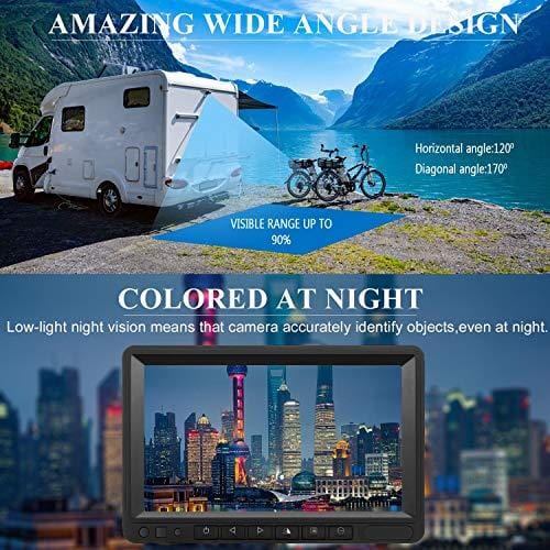 FHD 1080P Digital Wireless Dual Backup Camera 7'' Monitor Kit Split Screen for Trailer/RV/Truck/Camper Rear/Side/Front View Camera Night Vision IP69K Waterproof Driving/Reversing Use