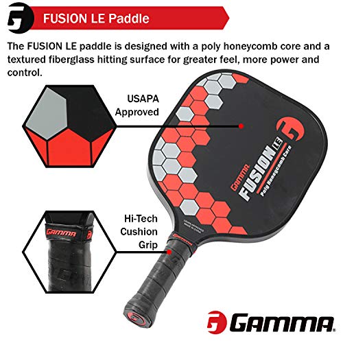 Gamma Sports Pickleball Paddles: Fusion LE Pickleball Rackets - Textured Fiberglass Face - Mens and Womens Pickle Ball Racquet - Indoor and Outdoor Racket: ~8 oz