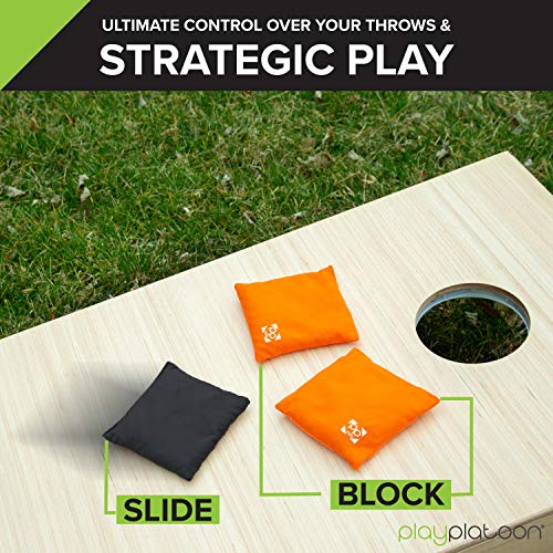 Professional Cornhole Bags - Set of 8 Regulation All Weather Two Sided Bean Bags for Pro Corn Hole Game - 4 Orange & 4 Black