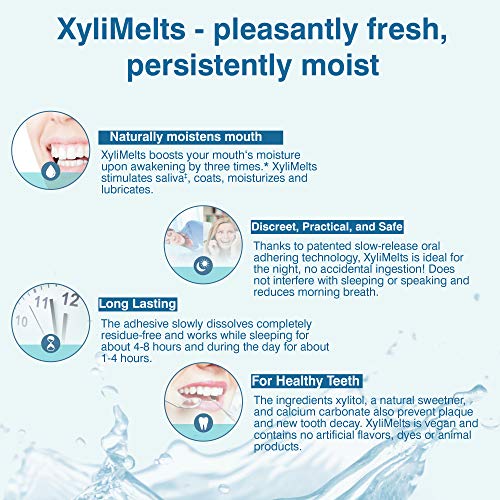 OraCoat XyliMelts Dry Mouth Relief Moisturizing Oral Adhering Discs Mild Mint with Xylitol, For Dry Mouth, Stimulates Saliva, Non-Acidic, Day and Night Use, Time Release for up to 8 Hours, 100 Count