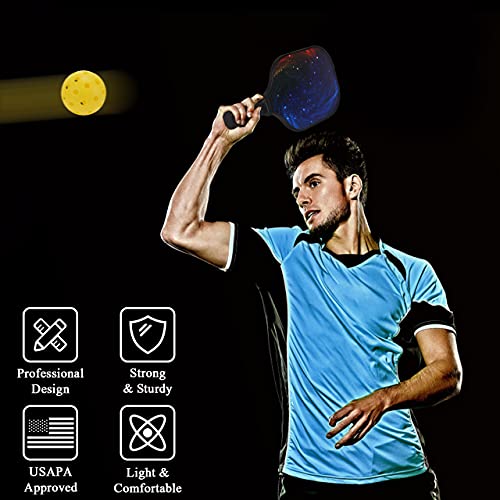 Pickleball Rackets Paddles, Fiberglass Surface Pickle Ball Rackets Set of 2, USAPA Approved, with 4 Balls,1 Pickleball Bag Racquet for Men and Women