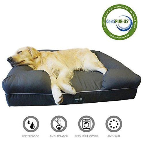LOAOL Memory Foam Dog Bed Durable Waterproof Pet Sofa Couch with Bolster Orthopedic Cat Lounger Removable Cover (L, Woven Gray)