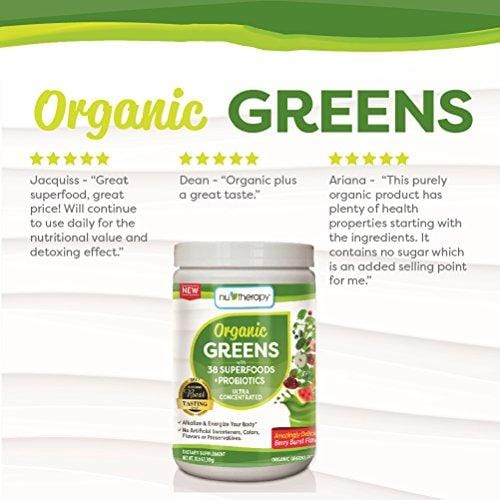 Nu-Therapy Organic Greens Superfood Powder, With probiotics, Berry Burst Flavor, 30 Servings