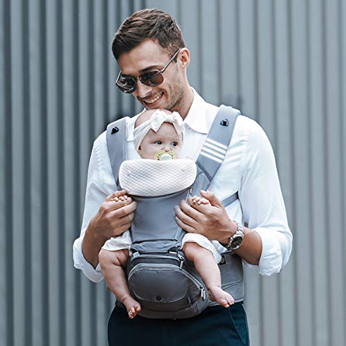 Bebamour Baby Carrier with Hip Seat 6 in 1 Ergonomic Baby Carrier Backpack (Grey)