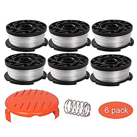 Thten String Trimmer Spool Replacement for Black and Decker AF-100, 30ft 0.065" Refills Line Auto Feed Single Weed Eater,GH600 GH900 Edger with RC-100-P Spool Cap Covers (6 Spools, 1 Cap,1 Spring)