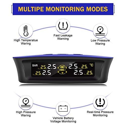 Tymate B2BAQ0003-C1 Solar Power for RV Trailer, Wireless Monitoring System with 6 DIY Sensors, Real-time Displays 6 Tires' Pressure and Temperature TPMS