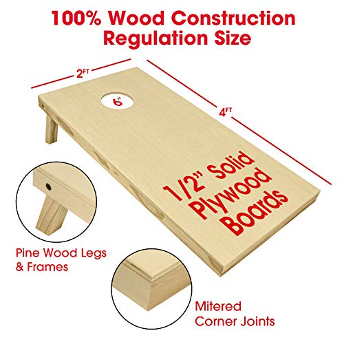 GoSports Solid Wood Premium Cornhole Set - Choose Between 4'x2' or 3'x2' Game Boards, Includes Set of 8 Corn Hole Toss Bags, Regulation Size (4ft x 2ft)