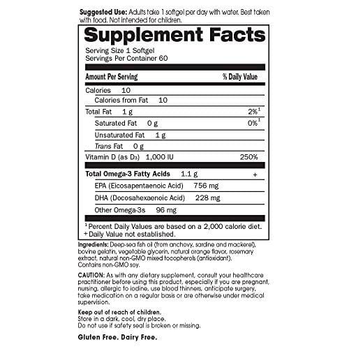 Garden of Life Omega 3 Fish Oil with Vitamin D Once Daily - Minami Platinum Natural Brain Function, Heart and Mood Supplement, 60 Softgels