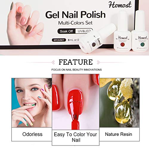 Homost 3D Cat Eye Gel Nail Polish Set, 6 Colors UV LED Gel Nail Polish Kit, Starter Gel Nail Manicure DIY Kit