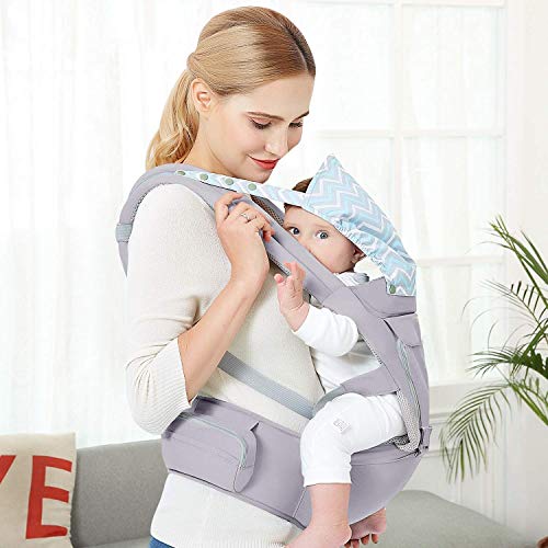 BabyPro Baby Carrier with Hip Seat, 9 Ergonomic Positions, All Season Baby Sling for Newborns Infants Toddlers, Hands Free Baby Carrier Wrap Front and Backpack for Traveling, Hiking and Breastfeeding