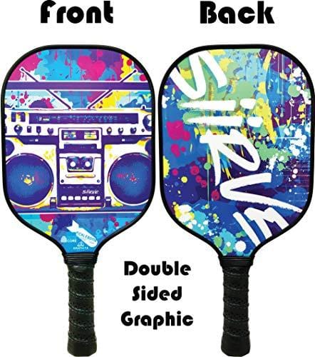 Graphite Pickleball Paddle with Cover | Double Sided Graphics | Premium Pickle Ball Racket and Case | Polymer Honeycomb Core | Best Graphics (Audio)