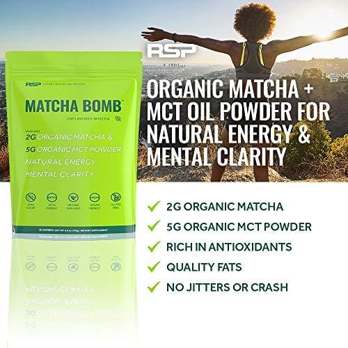 RSP Matcha Bomb (150g) - Organic Matcha Green Tea Powder with MCTs for Natural Energy and Clarity, Non-GMO, Keto Friendly, Vegan Friendly, Gluten Free, Vanilla Chai (20 Servings)