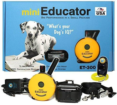 Bundle of 2 Items - E-Collar - ET-300 - 1/2 Mile Remote Waterproof Trainer Mini Educator - Static, Vibration and Sound Stimulation Collar With PetsTEK Dog Training Clicker Training Kit