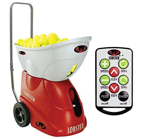 Lobster Sports – Elite Two Tennis Ball Machine with Elite 10-Function Remote Control – Triple Oscillation – Lightweight – 4- to 8-Hour Battery Life – 50 Degree Lobs – Optional Accessories