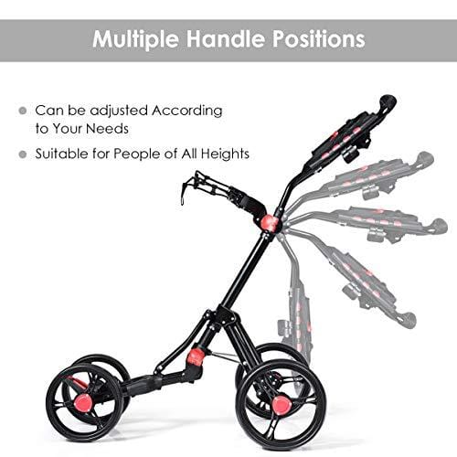 Tangkula Golf Push Cart 4 Wheels Folding with Umbrella Scorecard Drink Holder Golf Pull Cart