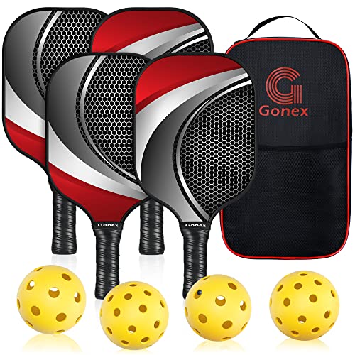 Gonex Pickleball Paddles Set, Graphite Pickleball Paddle Set and 4 Pickleball Balls, Pickleballs Rackets with Portable Bag for Man and Woman