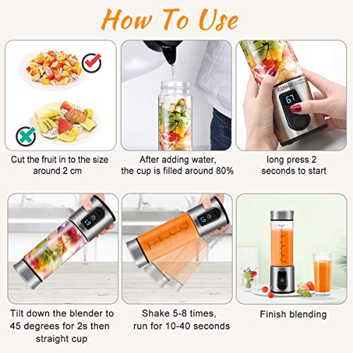 Portable Blender, G-TING Personal Smoothies Blender Cordless, Single Serve Mini Blender 450ml USB Rechargeable Small Juice Mixer Portable Juicer (Shakes, Smoothies, Home, Travel & Gym) Food Grade