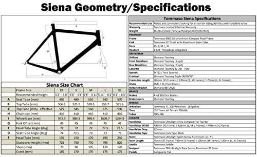 Tommaso Siena - Shimano Tourney Gravel Adventure Bike with Disc Brakes, Extra Wide Tires, Perfect for Road Or Dirt Touring, Matte Black - Medium