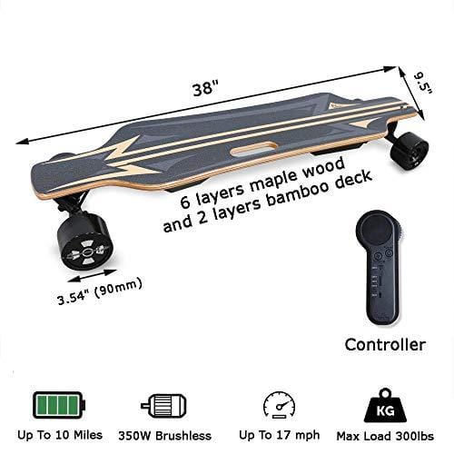 AC Electric Skateboard 350W Motor Longboard with Wireless Remote Control 6 Layers Maple 2 Layers Bamboo Bendable Deck and Smooth PU Caster Samsung Battery Cell