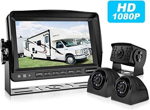 Fookoo Ⅱ HD Backup Camera Syste HD Backup Camera System Kit,1080P 7'' Split Screen Monitor+IP69 Waterproof Rear View Camera for Bus/Truck/Trailer/Box/RV/Trailer/Tractor/ 5th Wheel (FHD3)