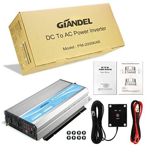 GIANDEL 2000W Power Inverter 12V DC to 110V 120V AC with Remote Control and LED Display Dual AC Outlets & USB Port for RV Truck Boat