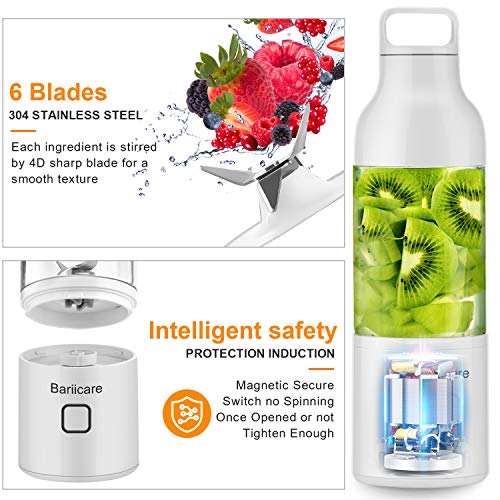 Portable Blender, [Updated 2020 Version] Bariicare Smoothie Blender with 4 Blades, 20 oz Travel Fruit Mixer Machine, 4000 mAh USB Rechargeable Ice Blender Mixer for Home, Office, Sports, Outdoors
