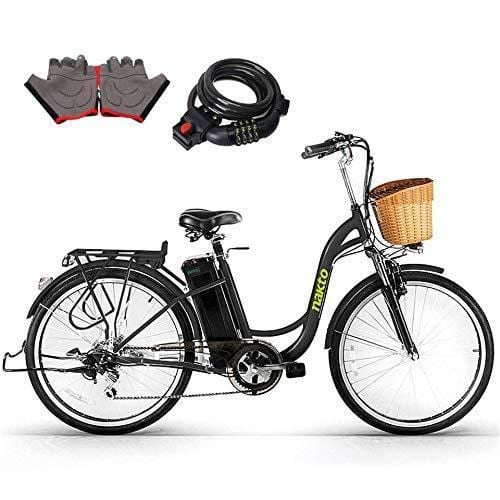 Nakto 26" 250W Cargo-Electric Bicycle 6 speed e-Bike 36V Lithium Battery Aadult/Young Adult-Women (Black)