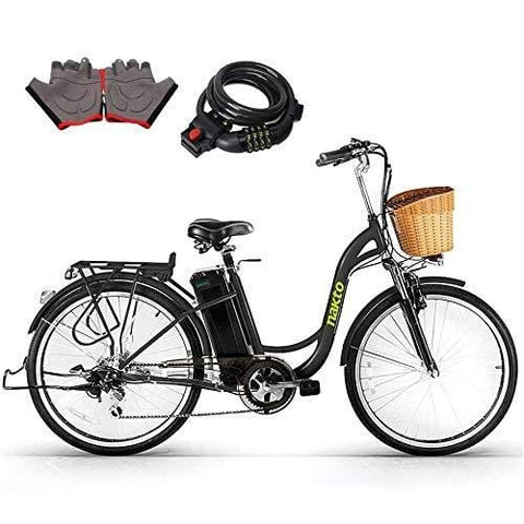 Nakto 26" 250W Cargo-Electric Bicycle 6 speed e-Bike 36V Lithium Battery Aadult/Young Adult-Women (Black)
