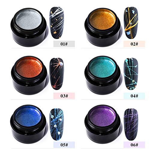 6 Color Nail Art Nail Spider Gel Set Matrix Gel Paint Design Nail Wire Drawing Nail Gel for Line Uv Gel Nails, Acrylic Nails, Natural Nails (Shipping from USA)