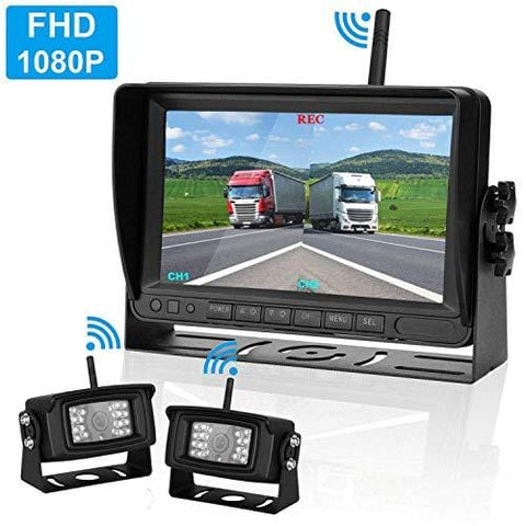 LeeKooLuu 2019 Vision FHD 1080P Digital Wireless Backup Camera Kit RV Observation System 7'' DVR Monitor Split/Quard Screen For Trailers,Trucks,Motorhomes,5th Wheel IP69K Waterproof Super Night Vision
