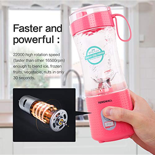 Portable Blender, Smoothie Blenders, Personal Size Blender USB Rechargeable Smoothies and Shakes Juicer Cup, 4000mAh Battery Strong Power Pink