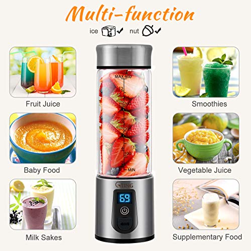 Portable Blender, G-TING Personal Smoothies Blender Cordless, Single Serve Mini Blender 450ml USB Rechargeable Small Juice Mixer Portable Juicer (Shakes, Smoothies, Home, Travel & Gym) Food Grade
