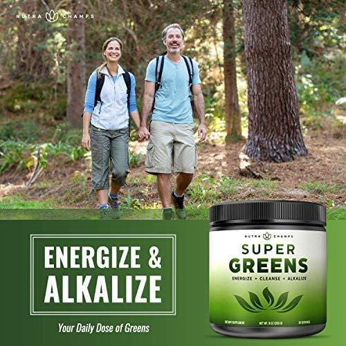 Super Greens Powder Premium Superfood - 20+ Organic Green Veggie Whole Foods - Wheat Grass, Spirulina, Chlorella & More - Antioxidant, Digestive Enzyme & Probiotic Blends | Vegan Juice Supplement