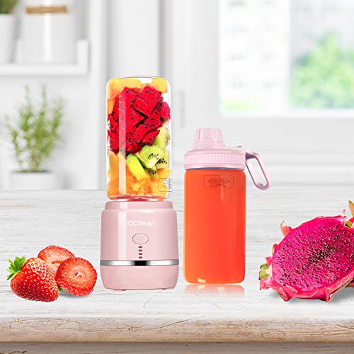 Mini Portable Eletric Personal Blender with 2 Juicer Cup, USB Rechargeable Smart Smoothie Maker Juicer Blender for Shakes Baby Food Mixing Machine with Powerful Motor, 2x2000mAh High Capacity Batteries (Pink)