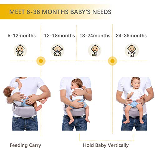 Viedouce Hip Seat Baby Carrier with Safety Straps Lightweight Ergonomic Waist Stool Baby Front Carrier for 3-48 MO, Gray